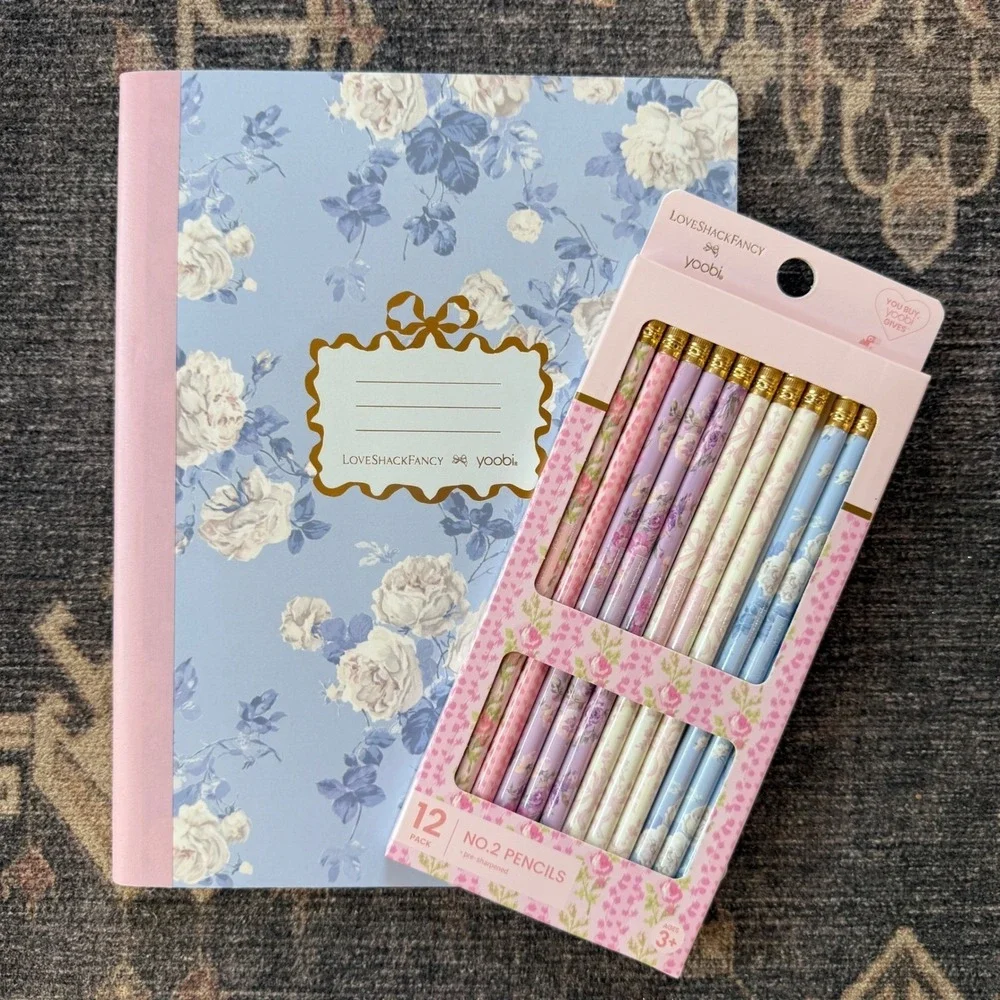 Love Shack Fancy Composition Notebook Pencil Set Everblooming Rosettes NEW